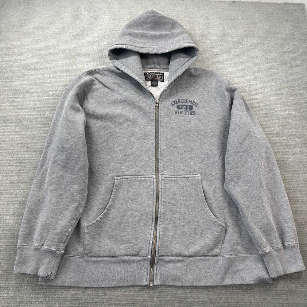 Abercrombie & Fitch Men Full Zip Hoodie Mens XL Gray 1892 Athletics Graphic Logo